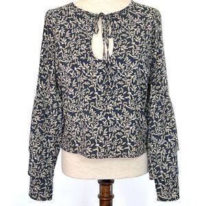 LUCCA Navy Leaf Print Ruffle Bell Sleeve Crop Top